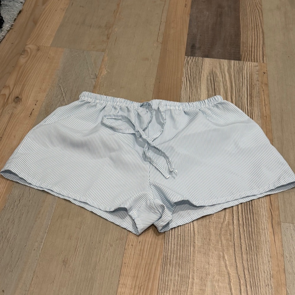 Striped Seersucker Style Pajama Shorts Size Small Blue White Sleepwear Lounge